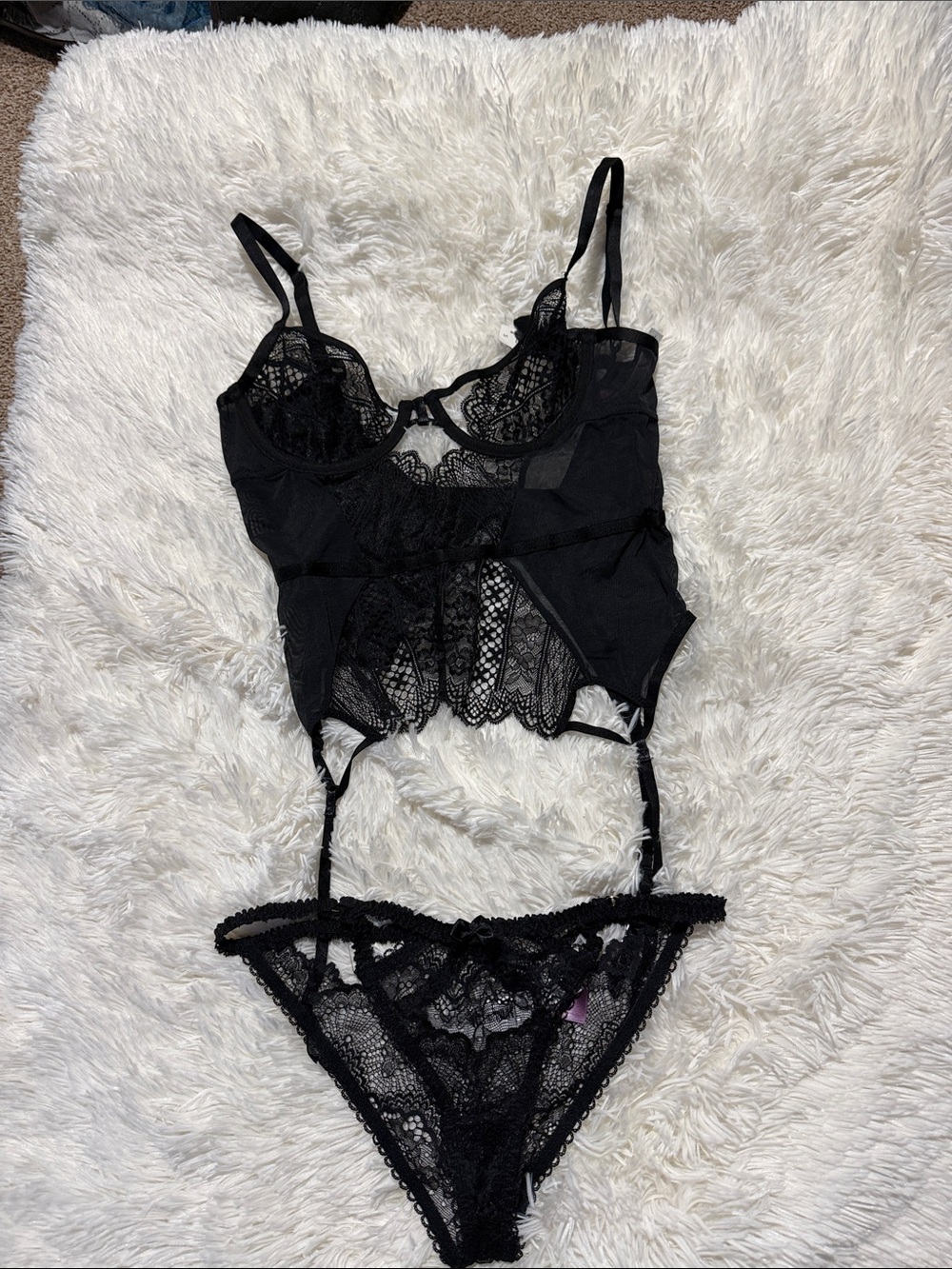 Adore Me Black Lace Garter Chemise Set